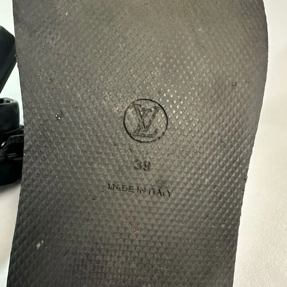 LOUIS VUITTON Sunset Flat Comfort Mule Slide Sandal Size 39 Black Monogram